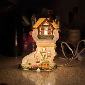 VTG Hand Painted Porcelain Lighted Shoe House Easter Village Cottagecore Spring